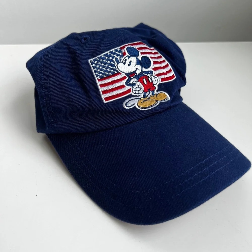 Disney Store Mickey Mouse American Flag Navy Blue Baseball Hat USA Patriotic